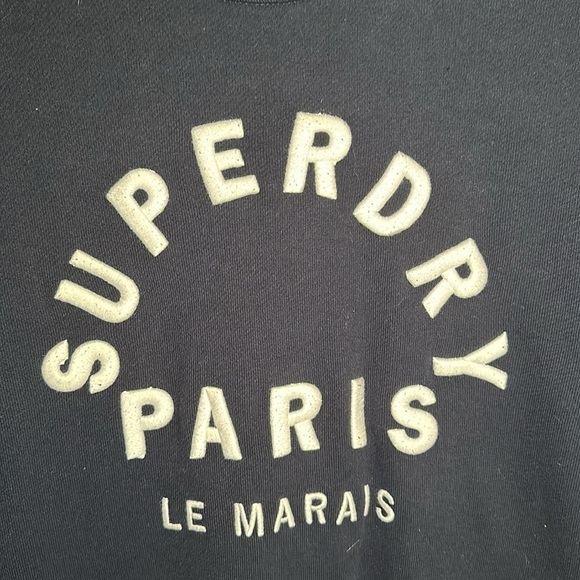 SuperDry Navy Sweatshirt Dress Embroidered Spellout Has Pockets Size Small - Picture 2 of 10